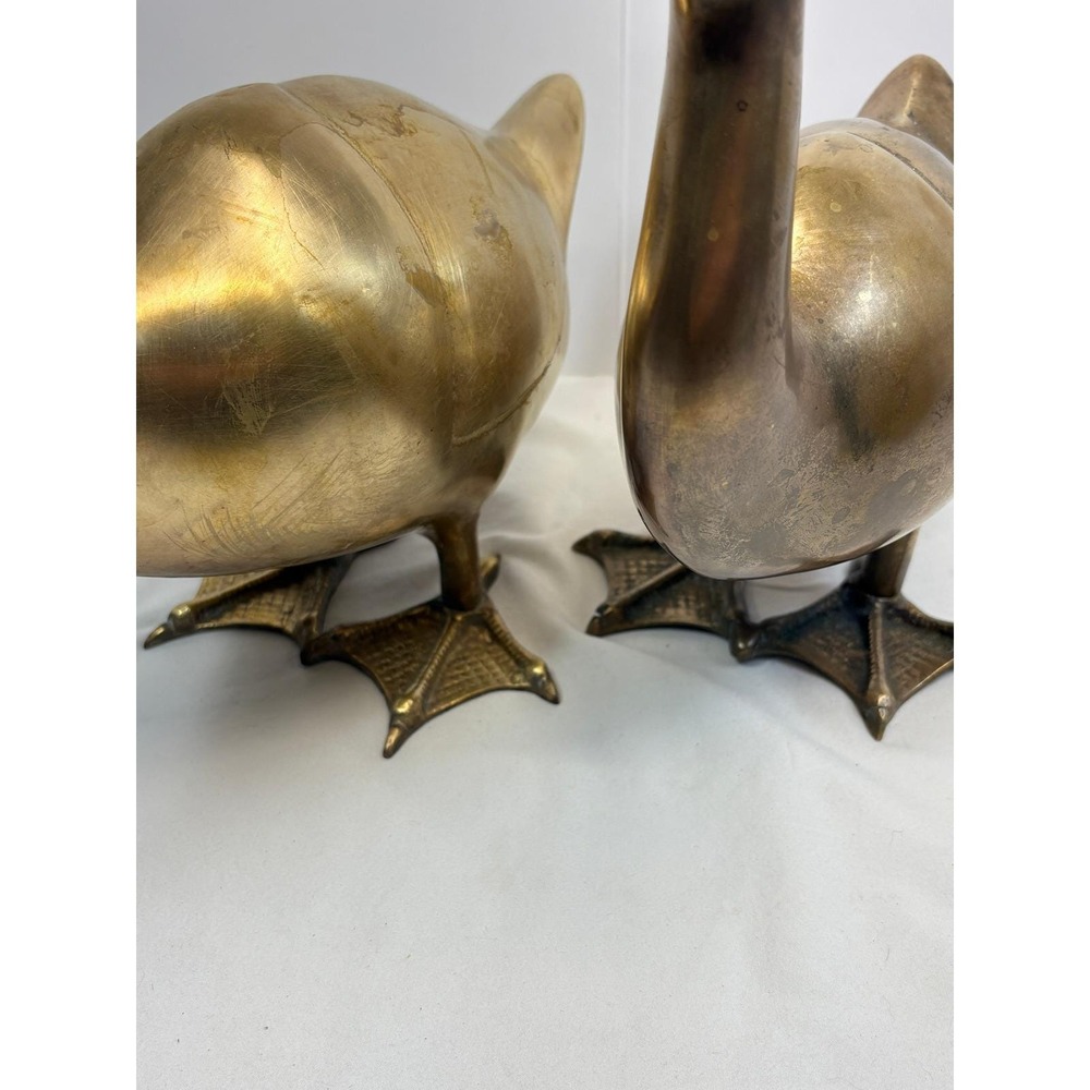 VTG Brass Duck Geese LARGE Figurines Pair MCM Farmhouse Cottagecore Grandmacore - Picture 9 of 10